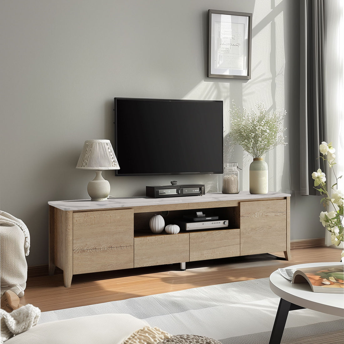 Modern TV Stand With LED Lights Entertainment Center TV Cabinet With Storage For Up To 75&quot; For Gaming Living Room Bedroom