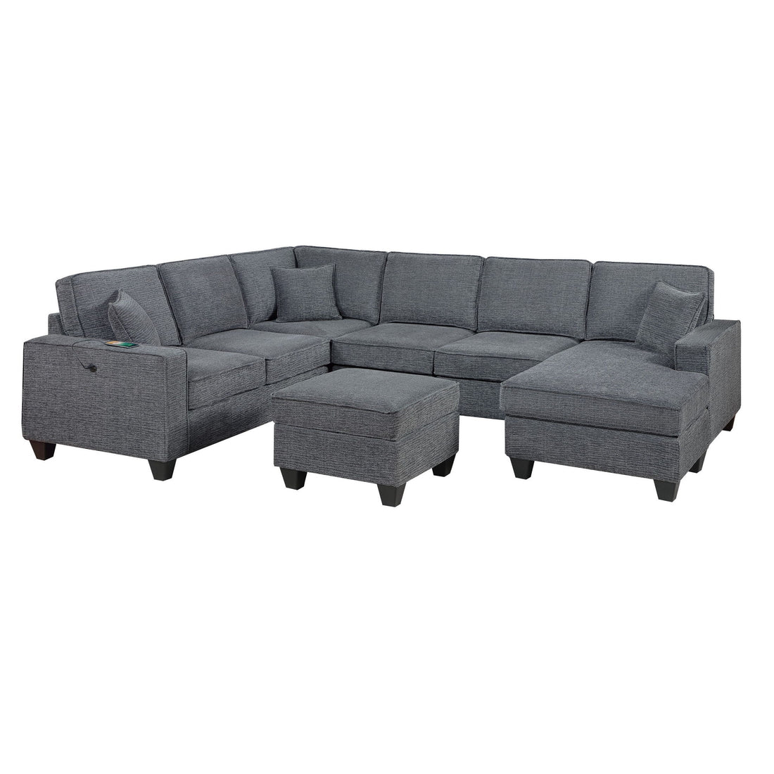 5 Piece Sectional Set Left Arm Loveseat With USB Port Corner Wedge Ottoman Armless Chair Right Arm Loveseat With Chaise - Gray / Slate