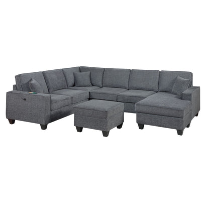 5 Piece Sectional Set Left Arm Loveseat With USB Port Corner Wedge Ottoman Armless Chair Right Arm Loveseat With Chaise - Gray / Slate