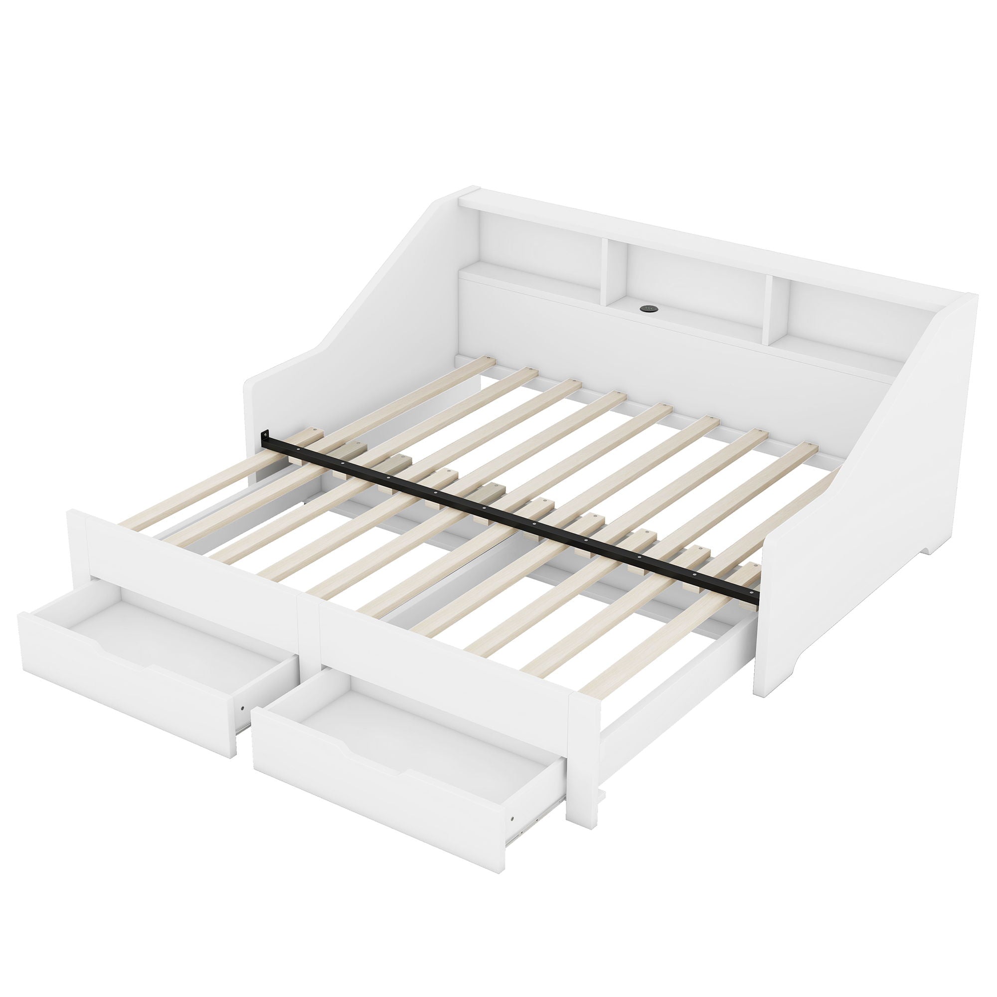 Daybed Frame With Storage Bookcases, 2 Drawers, Charging Station