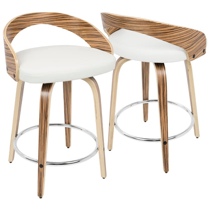 Grotto - Contemporary Fixed Height Counter Stool &amp; Swivel With Round Footrest (Set of 2)