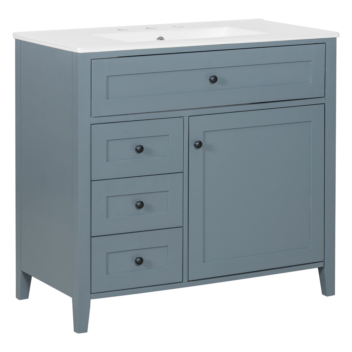 Bathroom Vanity With Sink, 3 Drawers &amp; Cabinet With Adjustable Shelves