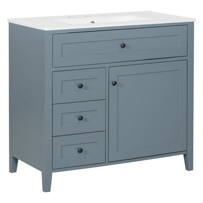 Bathroom Vanity With Sink, 3 Drawers &amp; Cabinet With Adjustable Shelves