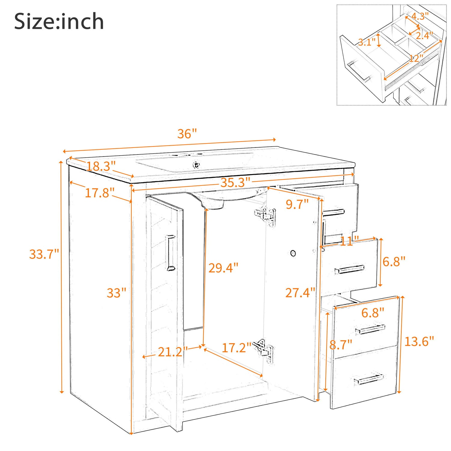 Bathroom Vanity With Sink Combo, Storage Cabinet, Freestanding Set With 3 Drawers &amp; Soft Closing Doors
