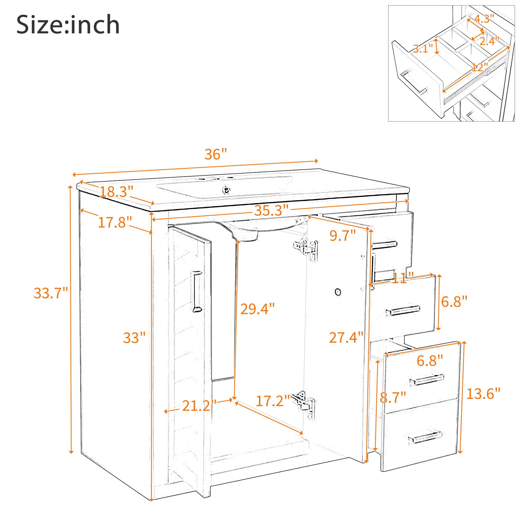Bathroom Vanity With Sink Combo, Storage Cabinet, Freestanding Set With 3 Drawers &amp; Soft Closing Doors