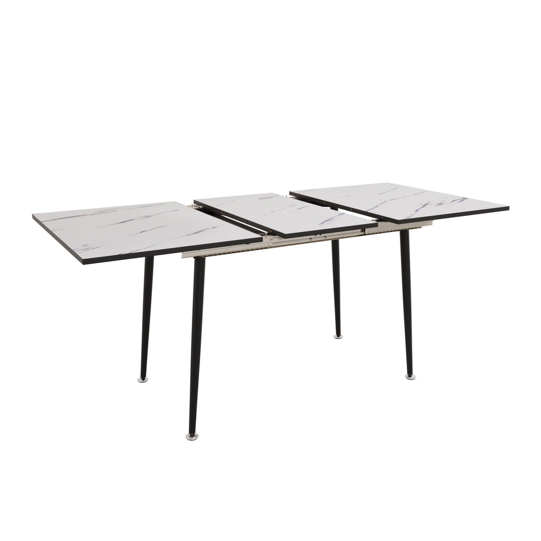 Modern Industrial Expandable Dining Table 47&quot; To With Marble Pattern Top And Metal Legs - White