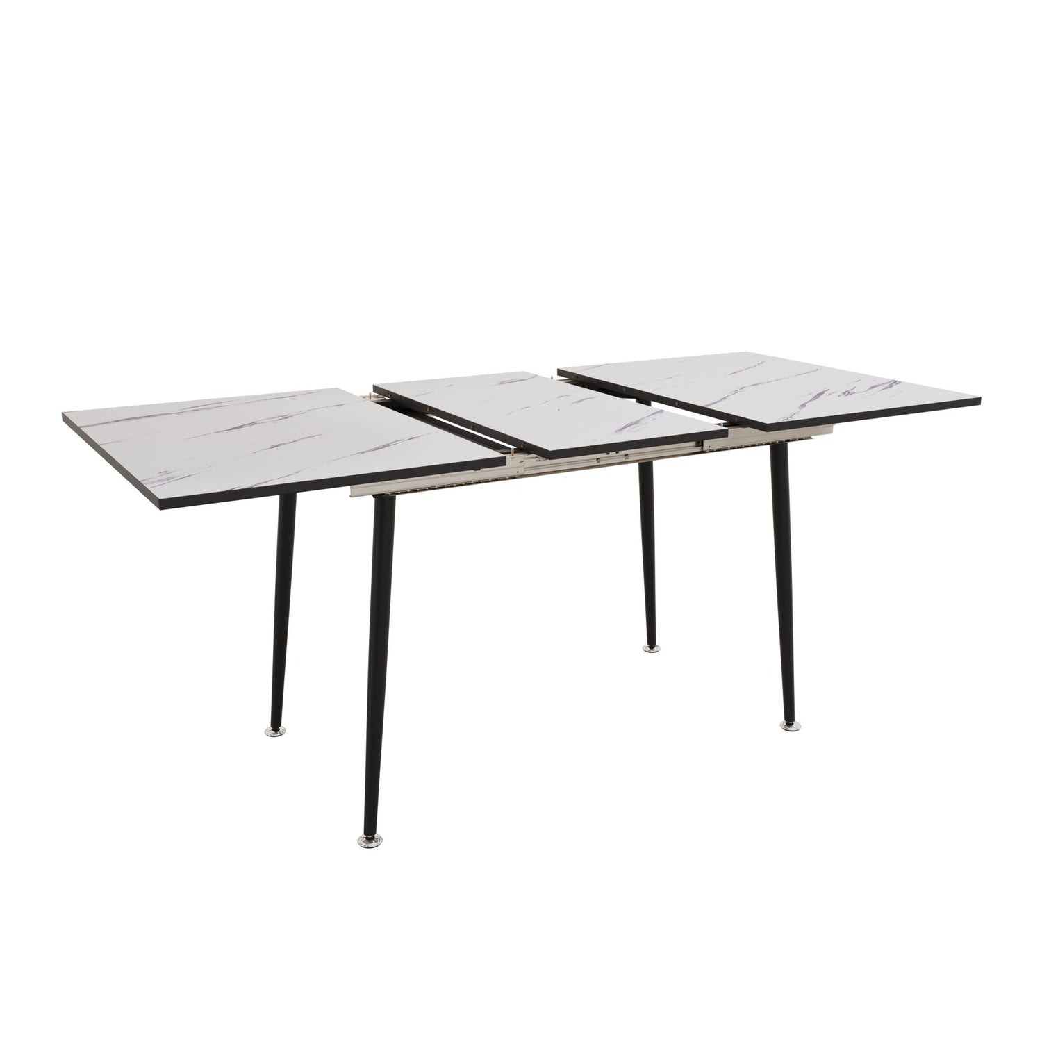 Modern Industrial Expandable Dining Table 47&quot; To With Marble Pattern Top And Metal Legs - White