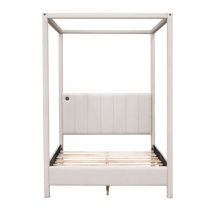 Canopy Platform Bed With USB And Type-C Ports