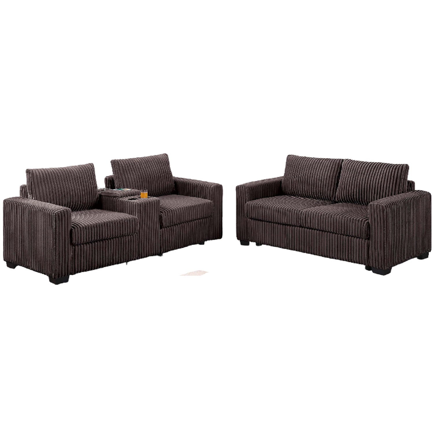 Modern Style 2 Piece Sofa Set With Cup Holders &amp; Charging Port