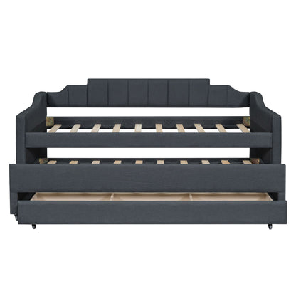 Upholstered Simple Design Daybed With Trundle And 3 Drawers