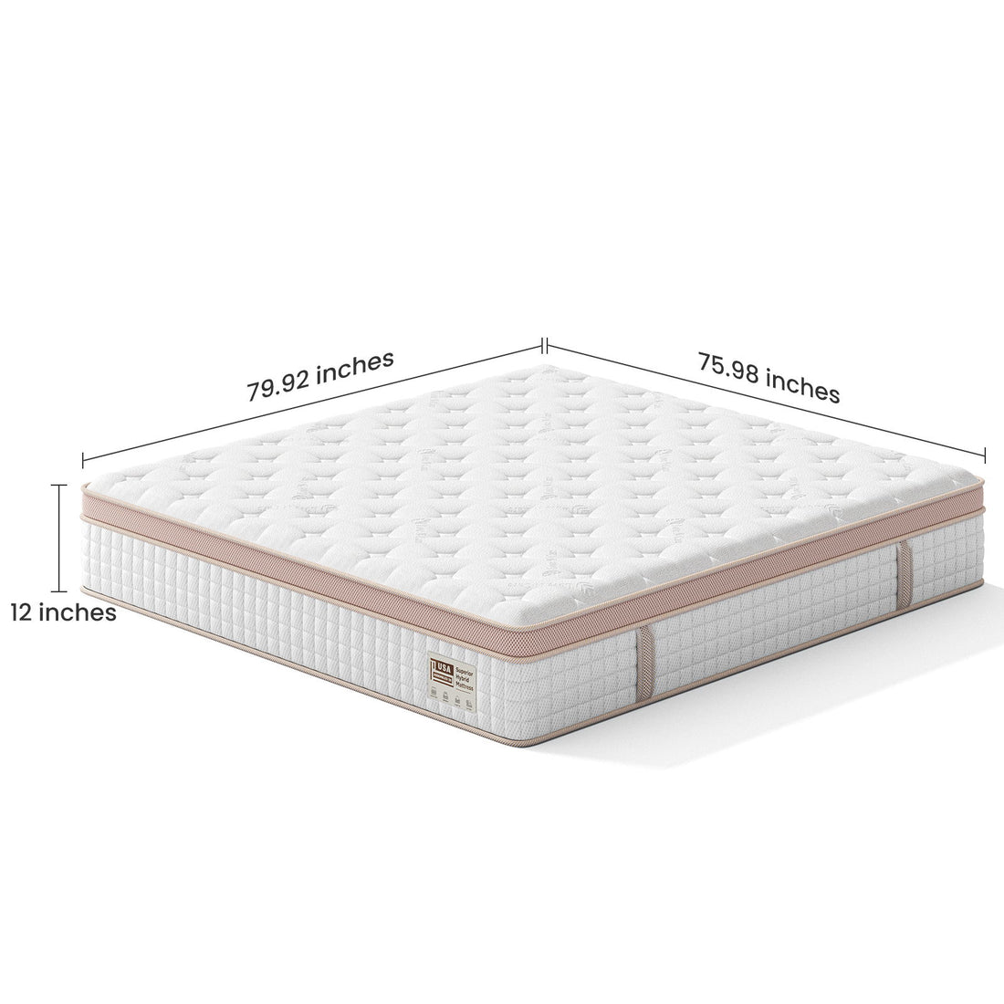 12" King Size Firm Hybrid Mattress, Gel Memory Foam &amp; Pocket Springs, Pressure Relief, Motion Isolation, Ergonomic Bed - White