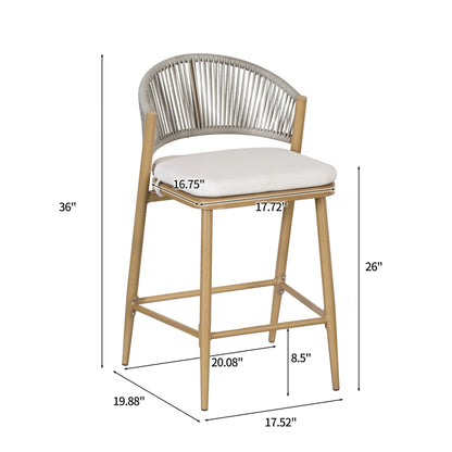 Outdoor 26&quot; Counter Height Metal Frame Counter Stools With Scallop Shaped Backrest &amp; Water Resistant Cushions