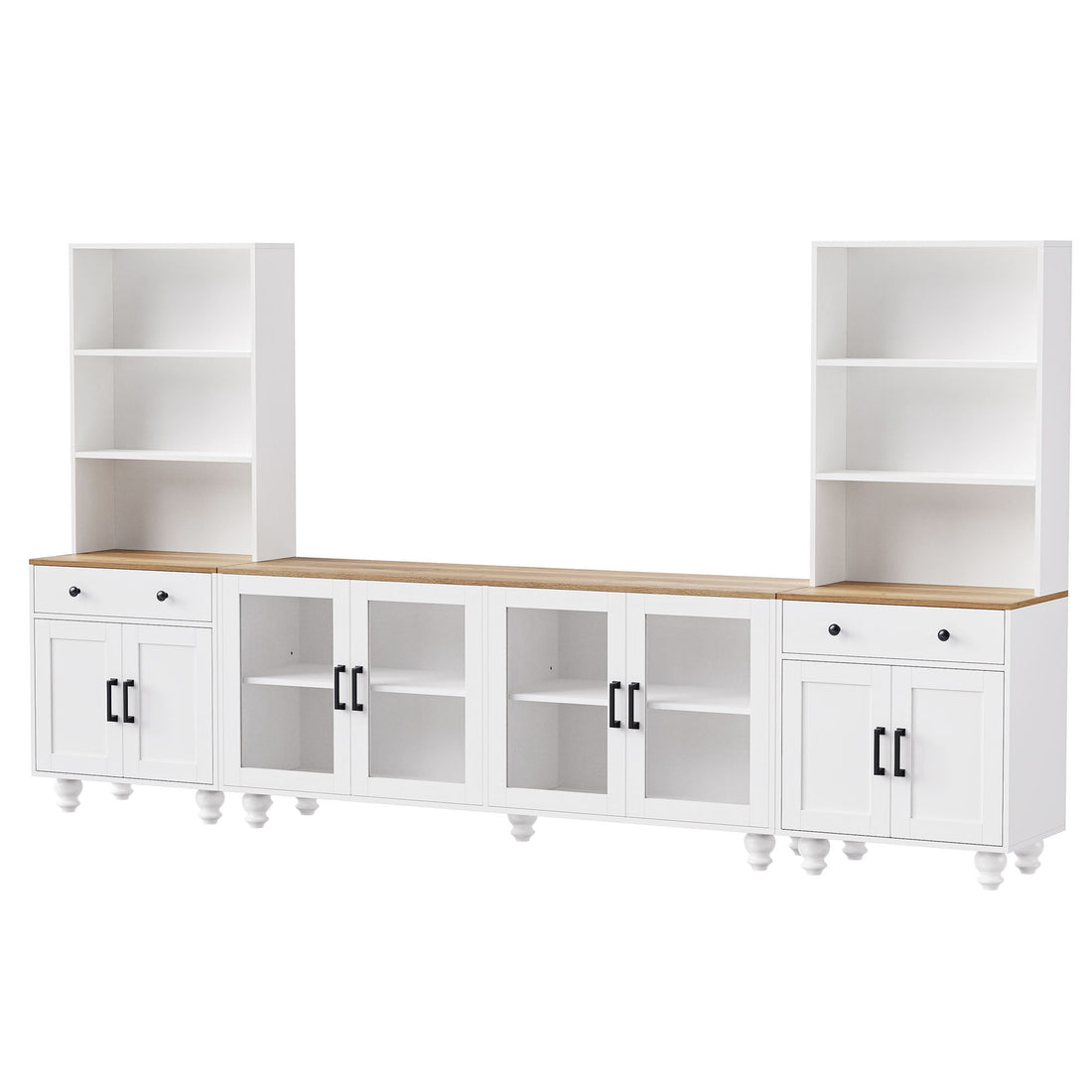 Farmhouse TV Stand With Solid Wood Gourd Shaped Legs For TVs Up To 70&quot;