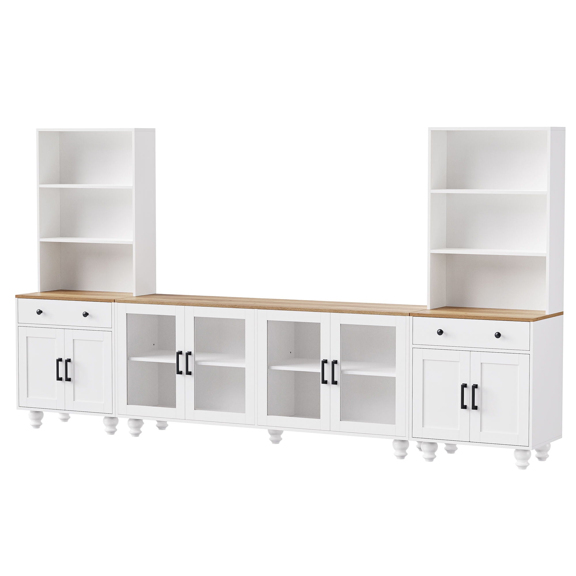 Farmhouse TV Stand With Solid Wood Gourd Shaped Legs For TVs Up To 70&quot;