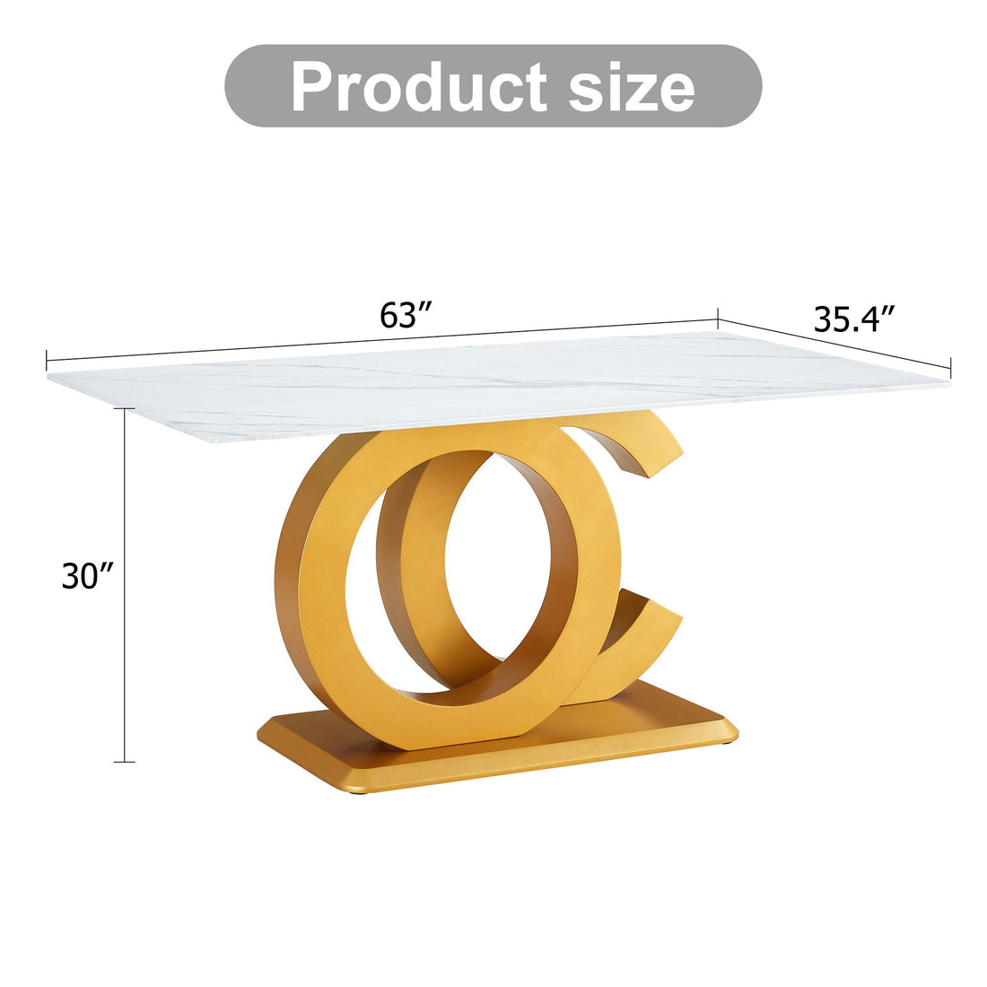 Modern Minimalist Rectangular Dining Table For 6 - 8 People With Brackets And Aureate Base - Gold