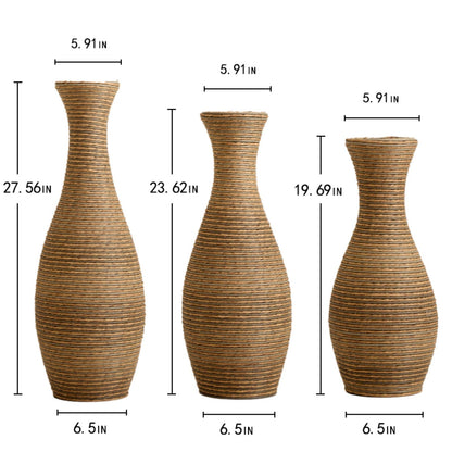3 Piece Artificial Rattan Floor Vase Set Decorative Accent For Living Room, Hallway &amp; Entryway, Ideal For Dried Or Silk Flower Arrangements - Beige