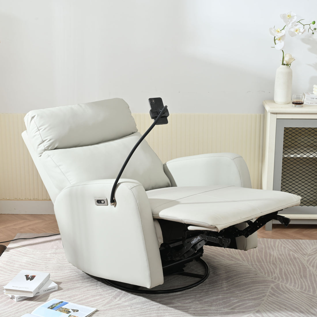 31.5&quot; 270 Power Swivel Rocker Recliner Chair, Electric Glider Reclining Sofa With USB Ports, Power Swivel Glider, Rocking Chair Nursery Recliners For Living Room Bedroom - Light Gray