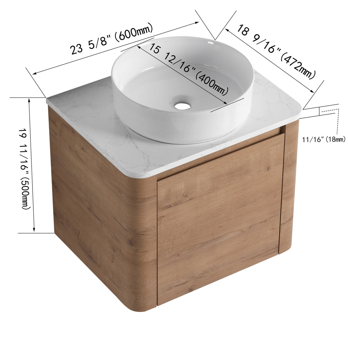 Wall Mounted Bathroom Vanity &amp; Art Sink &amp; 1 Soft Close Door