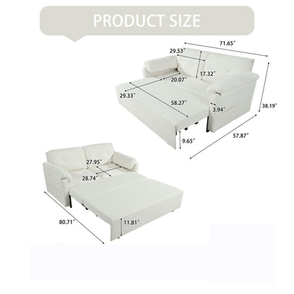 Modern Convertible Sleeper Sofa Bed With Pull-Out Queen Design, Side Storage &amp; Thick Cushions