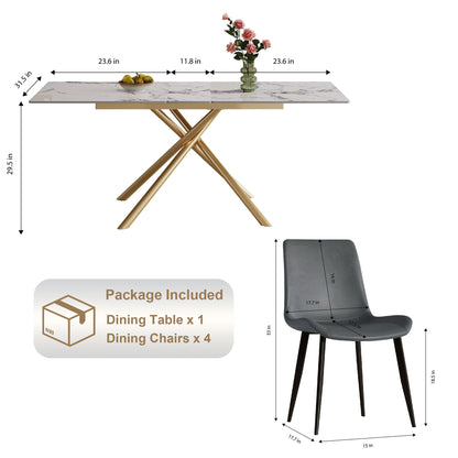 Modern Expandable Dining Table With Retractable Leaf With Chairs