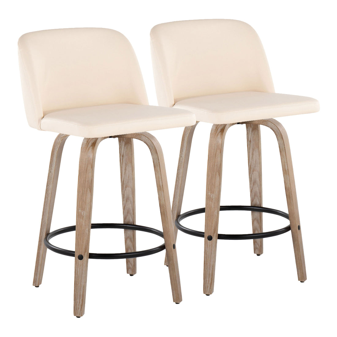 Toriano - Contemporary Fixed-Height Counter Stool &amp; Swivel With Round Footrest (Set of 2)