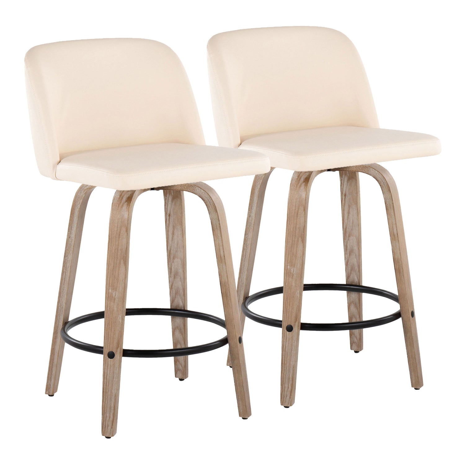 Toriano - Contemporary Fixed-Height Counter Stool &amp; Swivel With Round Footrest (Set of 2)
