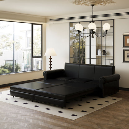 3 In 1 Convertible Sleeper Sofa With Nailhead Trim &amp; Rolled Arm