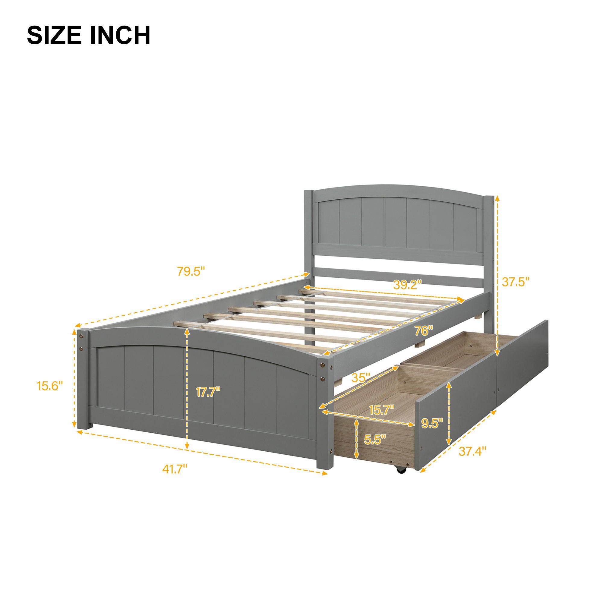 Platform Bed &amp; Headboard, Footboard And Wood Slat Support