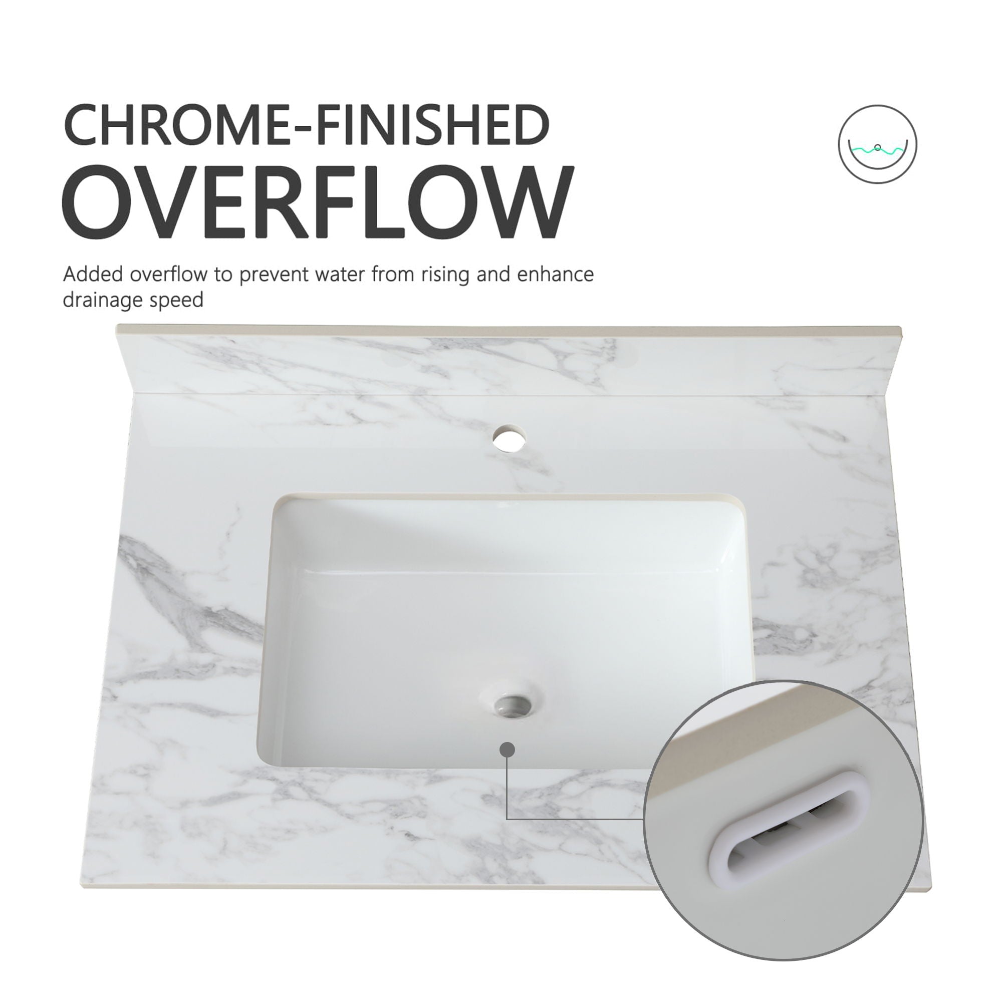 Elegant Bathroom Vanity Top With Rectangular Ceramic Sink And Backsplash