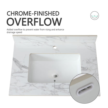 Elegant Bathroom Vanity Top With Rectangular Ceramic Sink And Backsplash