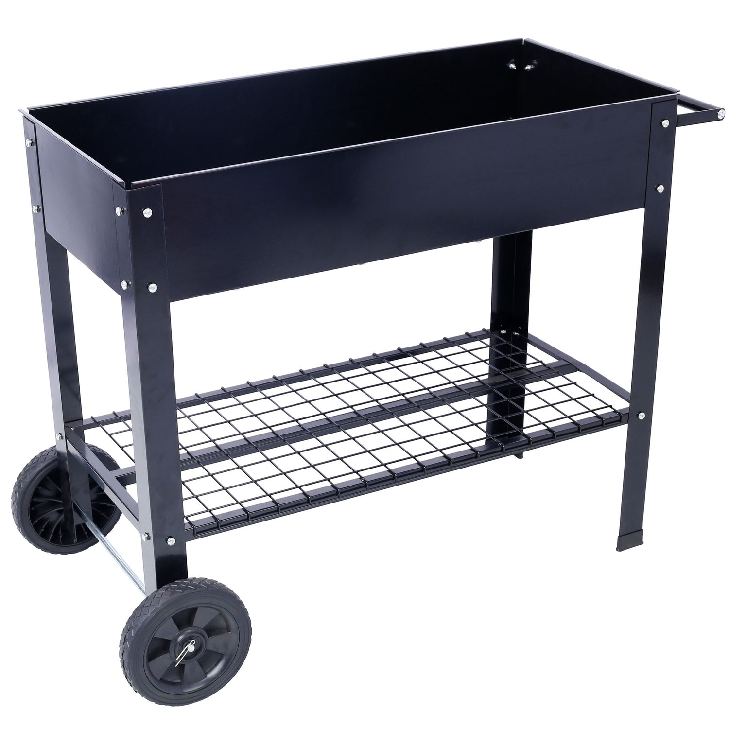 Elevated Mobile Raised Ergonomic Metal Planter Garden Bed With Wheels Powder Coated Steel - Black