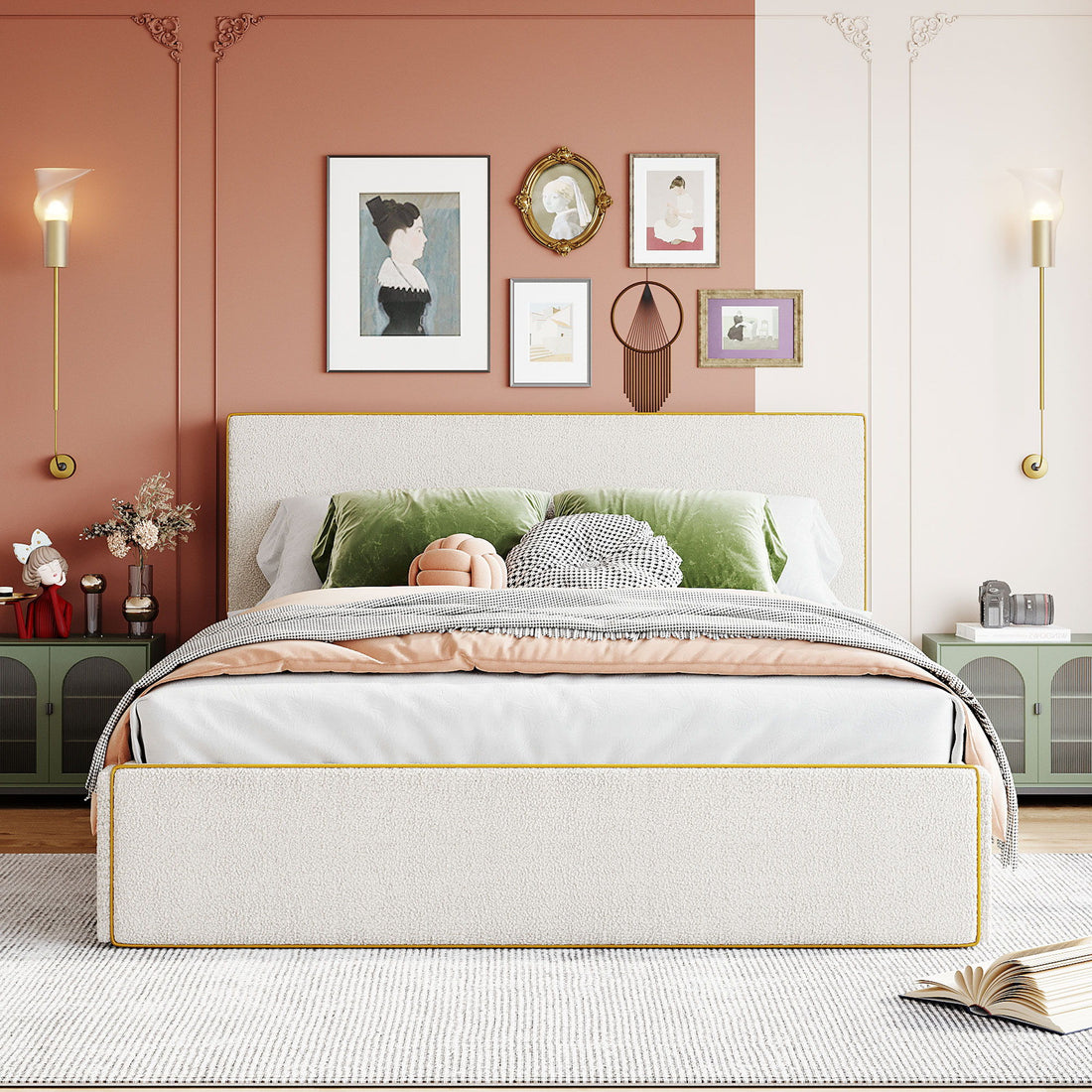 Upholstered Platform Bed With 4 Drawers And Edge On The Headboard &amp; Footboard