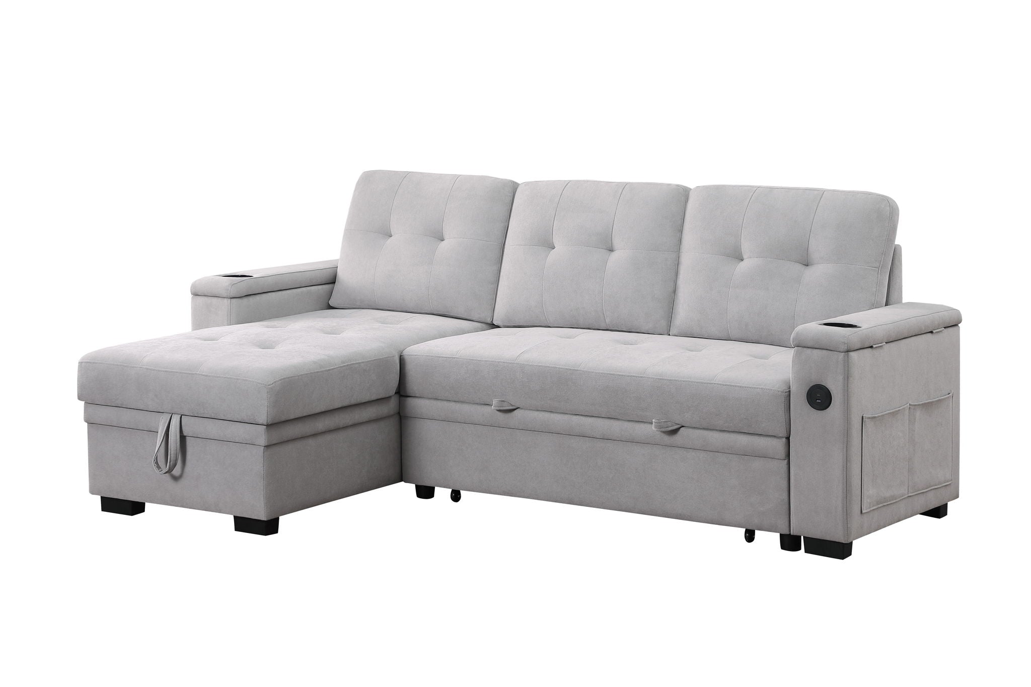 Ashlyn II - 84&quot;W Woven Fabric Reversible Sleeper Sectional Sofa with Storage Chaise