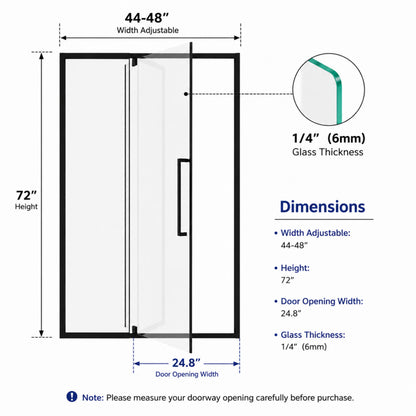 Semi-Frameless Pivot Hinged Shower Door, Reversible Design