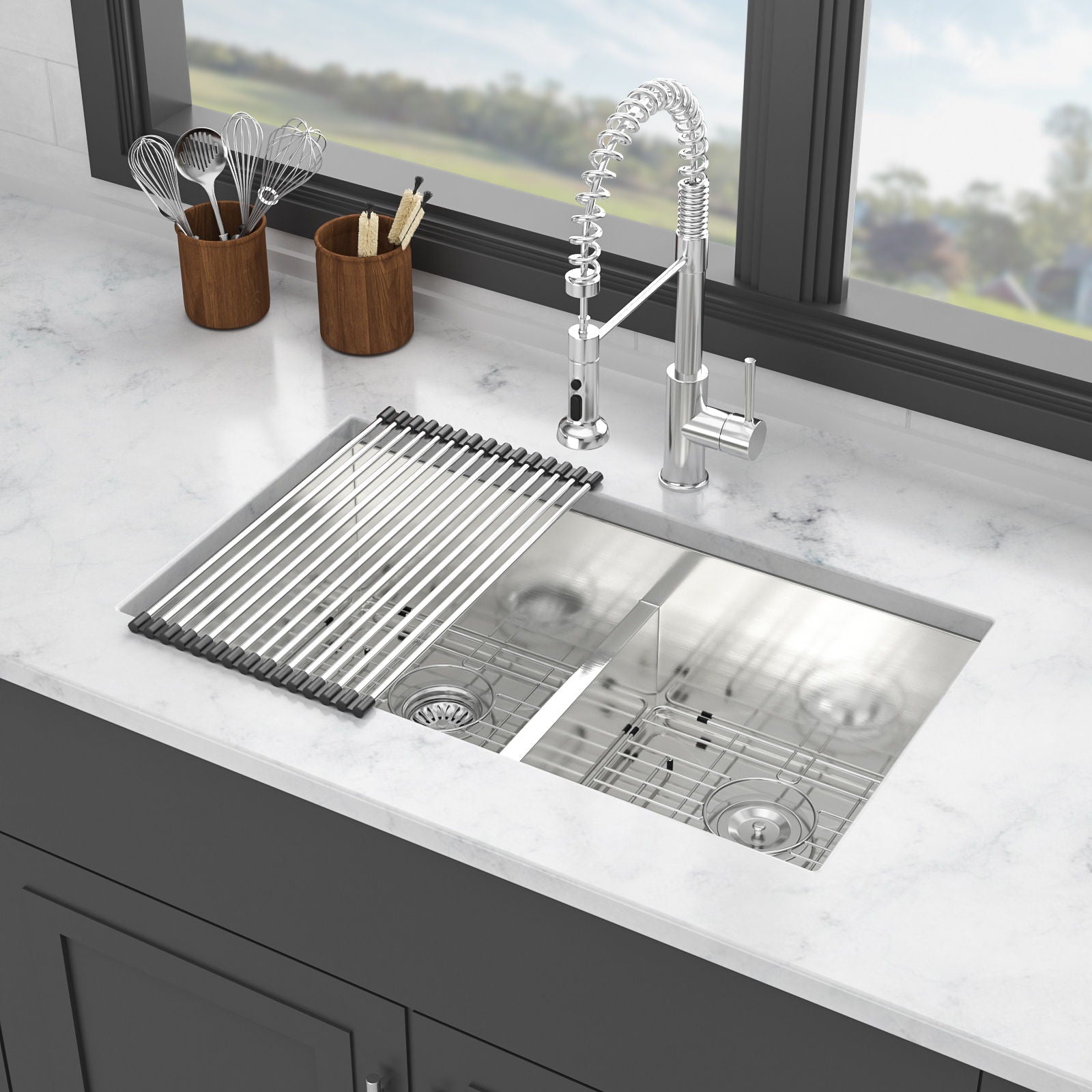 Modern Double Bowl Undermount Sink Design With 10&quot; Deep Basins