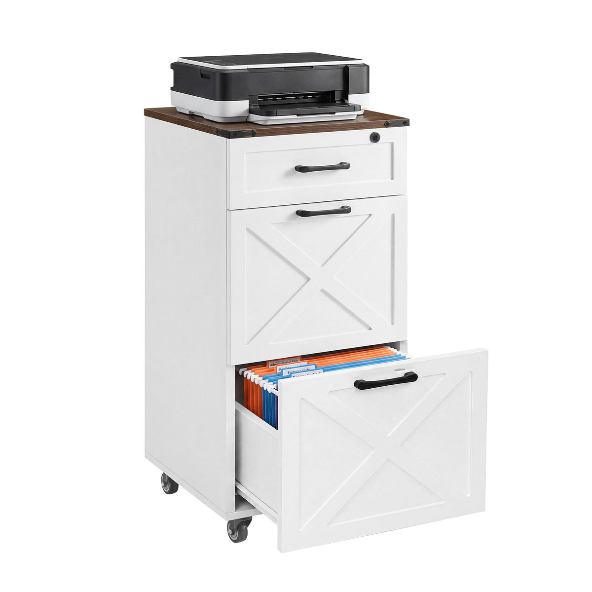 3 Drawer File Cabinet With Wheels, Vertical Rolling Storage For Letter / A4, Printer Stand &amp; Mobile Organizer For Home Office - White