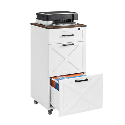 3 Drawer File Cabinet With Wheels, Vertical Rolling Storage For Letter / A4, Printer Stand &amp; Mobile Organizer For Home Office - White