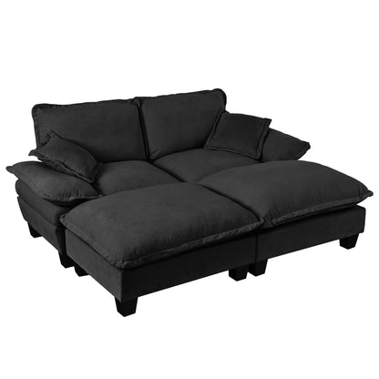 Modular Sectional Sofa With Movable Ottoman &amp; Pillows