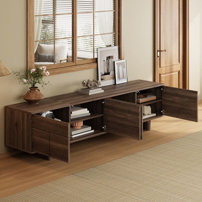 TV Stand For TVs Up To 85", Entertainment Center, Cable Management, Push Openers, Soft Closing Hinges &amp; Adjustable Shelves - Dark Brown
