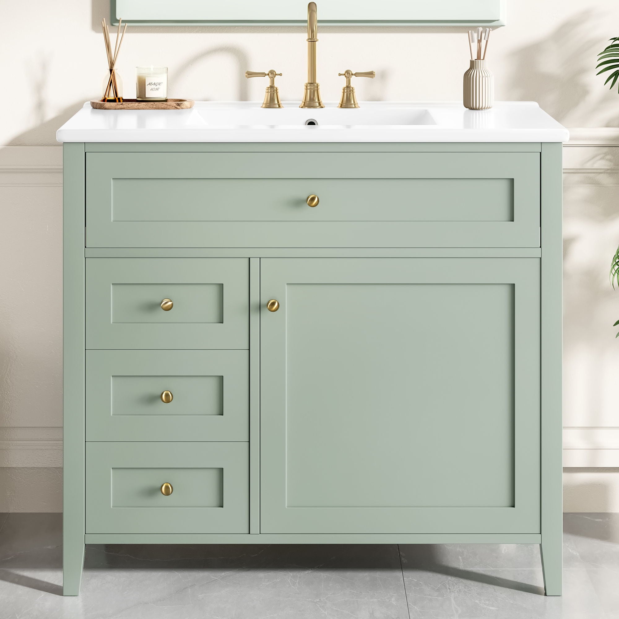 Bathroom Vanity With Sink, 3 Drawers &amp; Cabinet With Adjustable Shelves