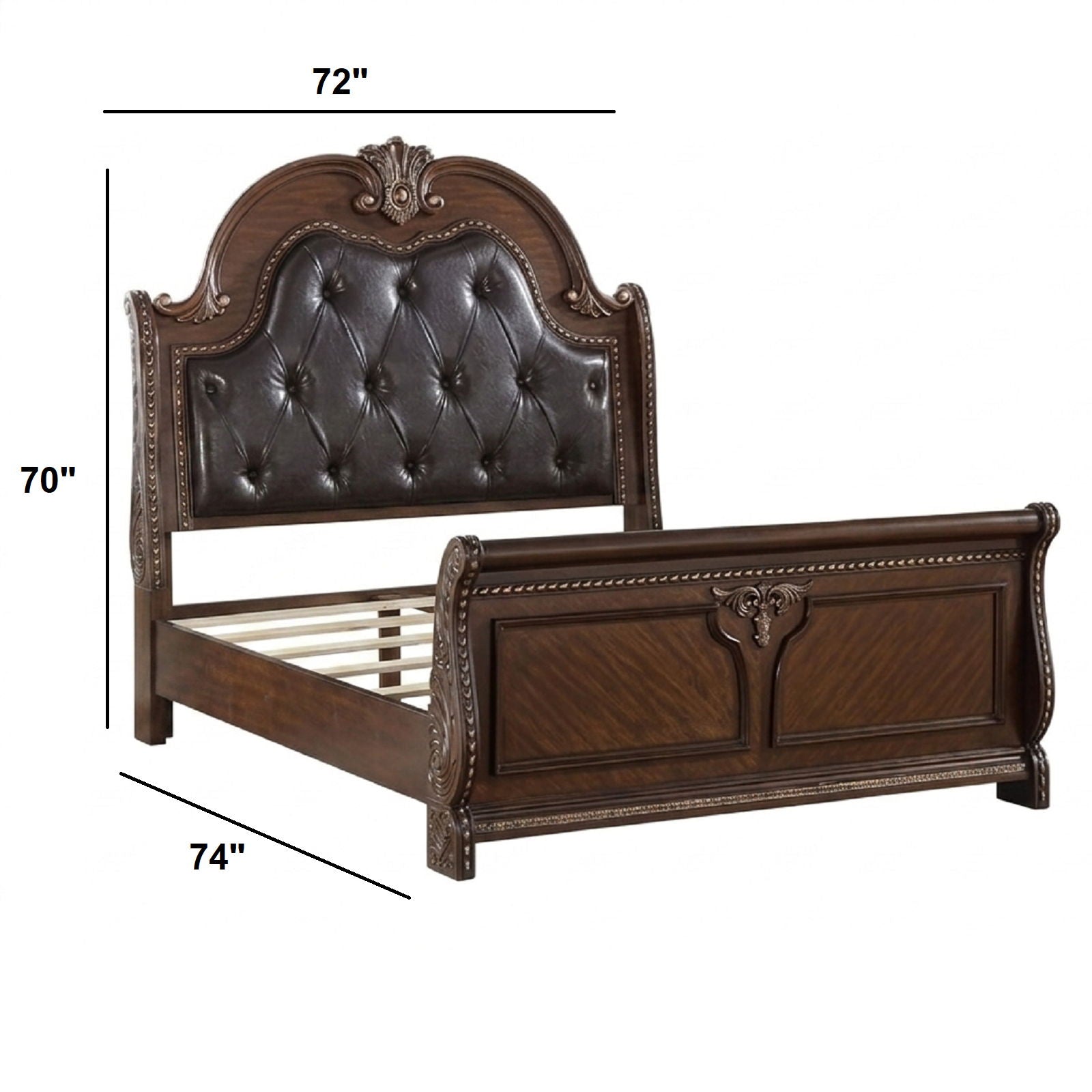 Bed &amp; Carved Padded And Button Tufted Headboard