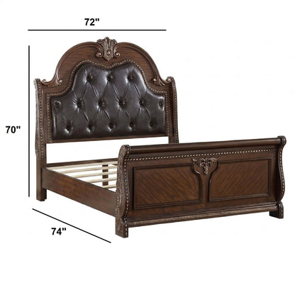 Bed &amp; Carved Padded And Button Tufted Headboard