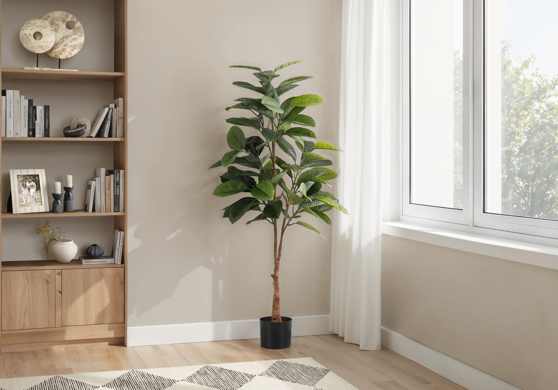 52&quot; Tall, Artificial Plant, Rubber Tree, Indoor, Faux, Fake, Floor, Greenery, Potted, Real Touch, Decorative - Green / Black