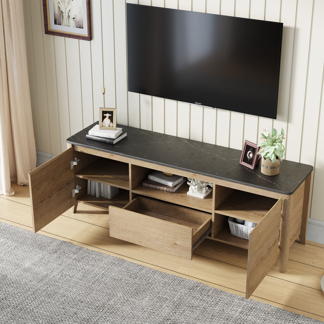 Modern TV Stand With LED Lights Entertainment Center TV Cabinet With Storage For Up To 75&quot; For Gaming Living Room Bedroom