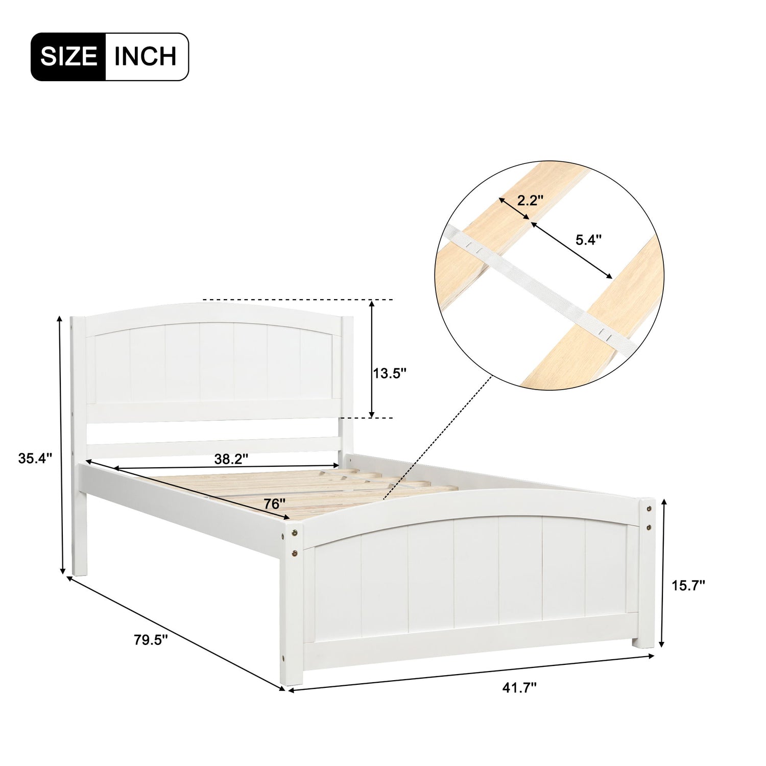 Platform Bed &amp; Headboard, Footboard And Wood Slat Support