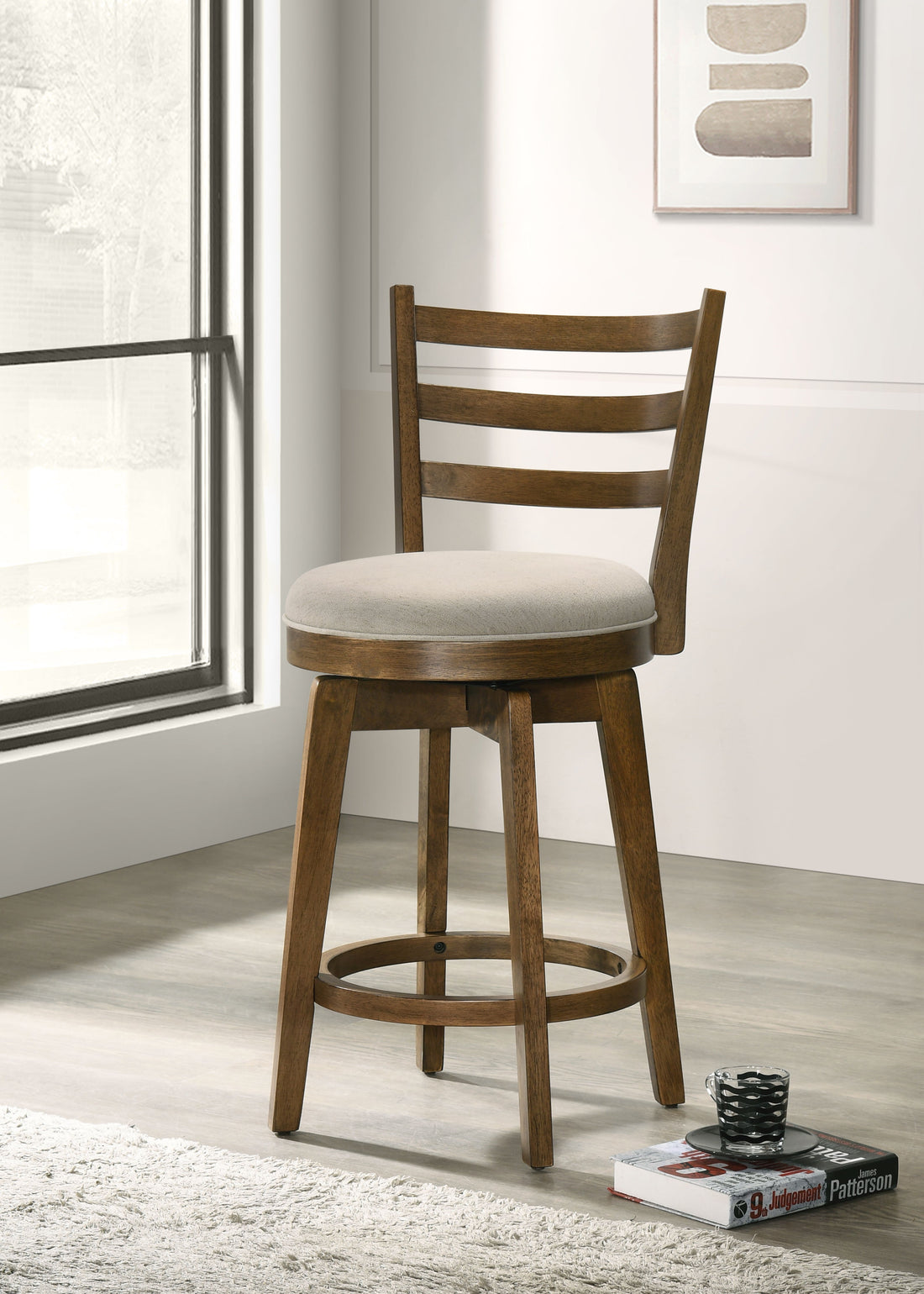 Joplin - 20.5&quot; Ladder Back Counter Height Swivel Chair With Upholstered Seat
