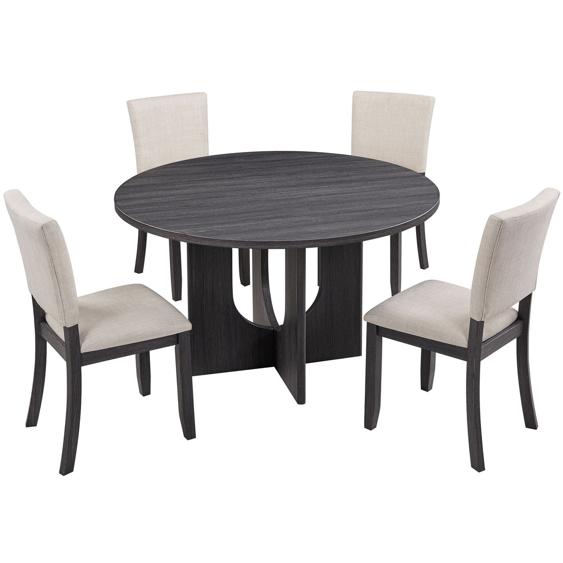Round Dining Set With 4 Upholstered Dining Chairs