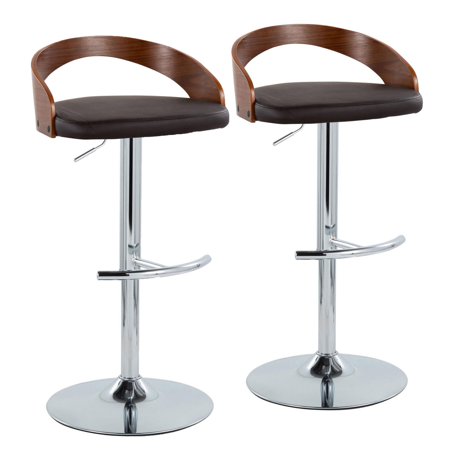 Grotto - Contemporary Adjustable Barstool &amp; Swivel With Rounded T Footrest (Set of 2)