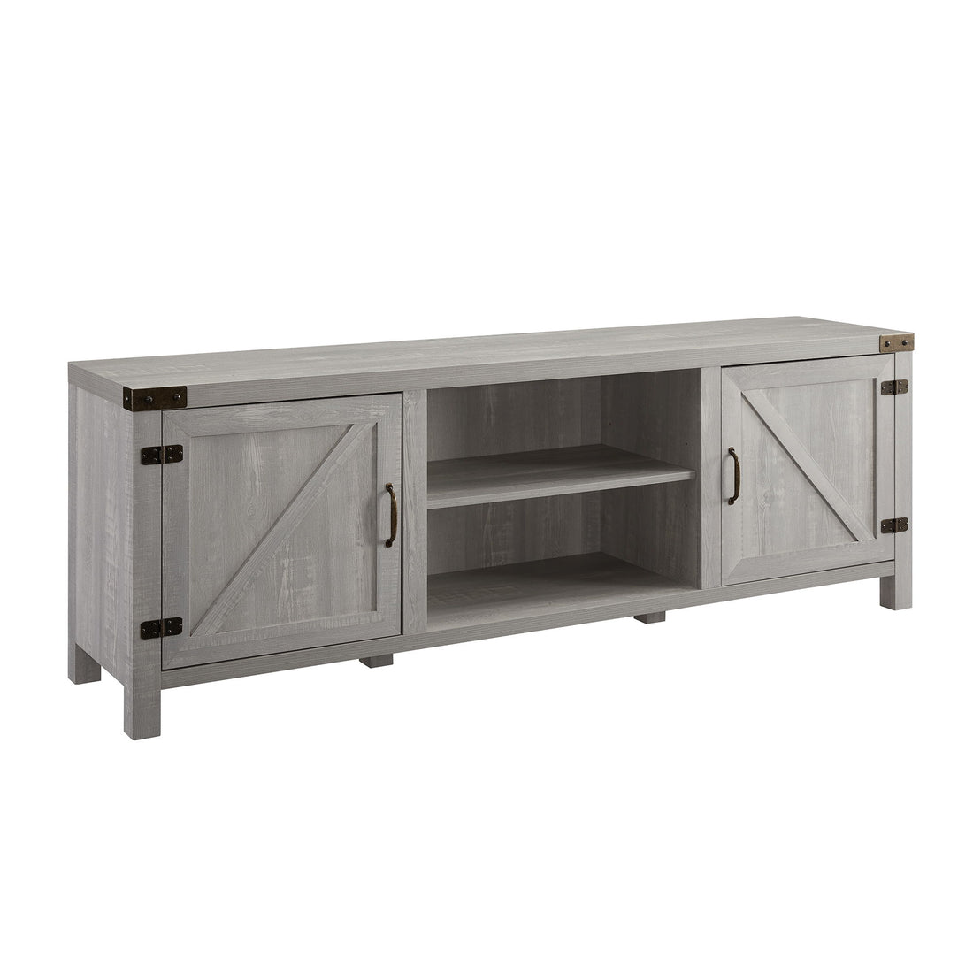 Rustic Farmhouse Double Barn Door 70&quot; TV Stand For 80&quot; TVs With Center Shelves