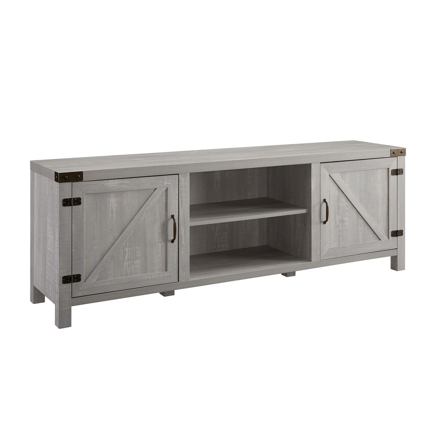 Rustic Farmhouse Double Barn Door 70&quot; TV Stand For 80&quot; TVs With Center Shelves